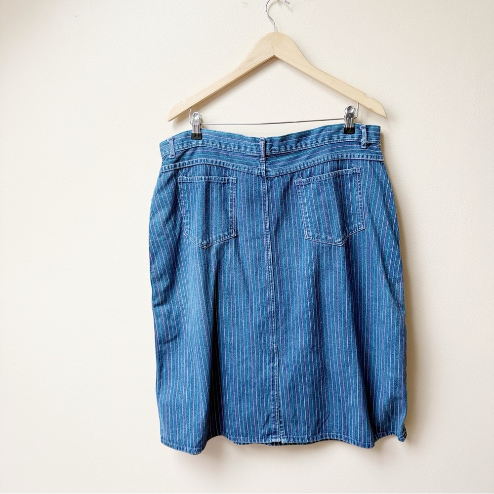 90s Multicolor Stripes Denim Blue Vintage Skirt size XL - Picture 4 of 5
